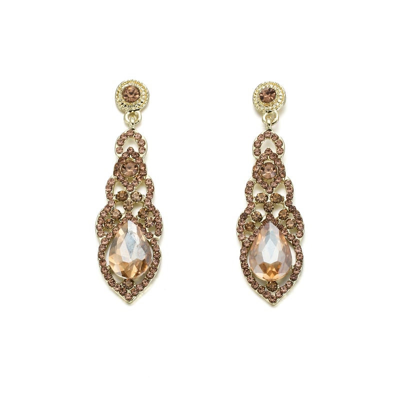 BriLove Long Large Dangle Earrings for Women Crystal Art Deco Teardrop Hollow Chandelier Statement Jewelry Champagne Gold-Toned - Image 1